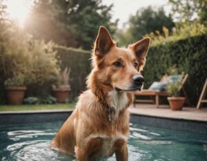 hond in hondenzwembad ondiep gewenning